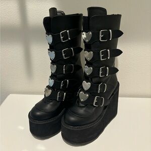 Demonia Heart Buckle Platform Boots